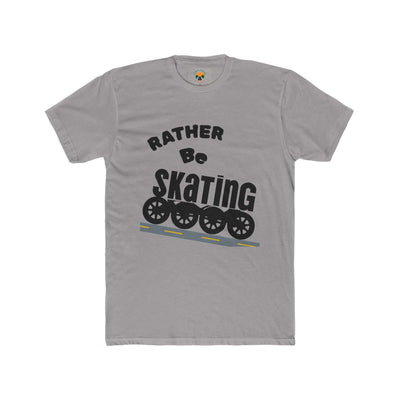 Gray unisex Skating Crew Tee with playful text 'Rather Be Skating' and roller skate graphic, perfect for skating enthusiasts.
