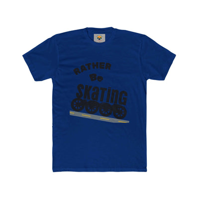 Unisex blue Skating Crew Tee with 'Rather Be Skating' design, perfect for rollerskaters and casual wear.