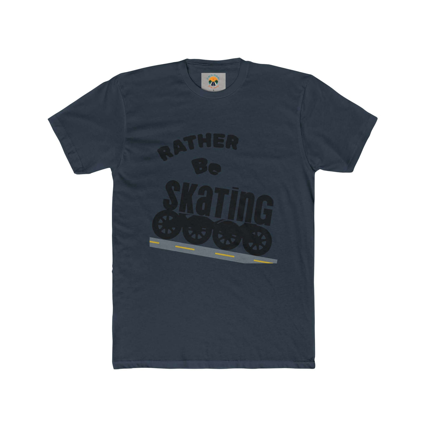 Unisex Skating Crew Tee with playful 'Rather Be Skating' design and roller skate graphics, perfect for skating enthusiasts.