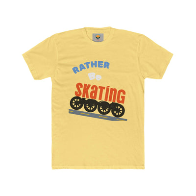 Yellow unisex Skating Crew Tee with playful 'Rather Be Skating' graphic, perfect for rollerskaters and casual outings.