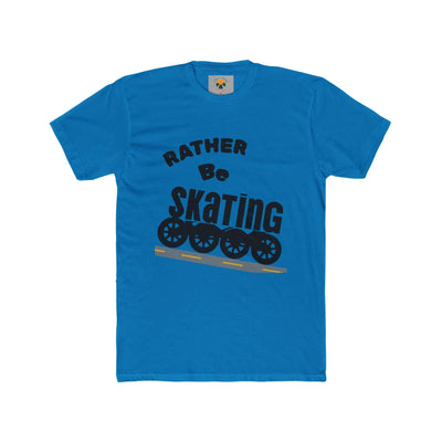 Blue unisex skating crew tee with 'Rather Be Skating' graphic, perfect gift for rollerskaters and skating enthusiasts.