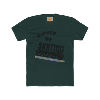 Unisex Skating Crew Tee with playful 'Rather Be Skating' design on dark green fabric, perfect for rollerskaters.