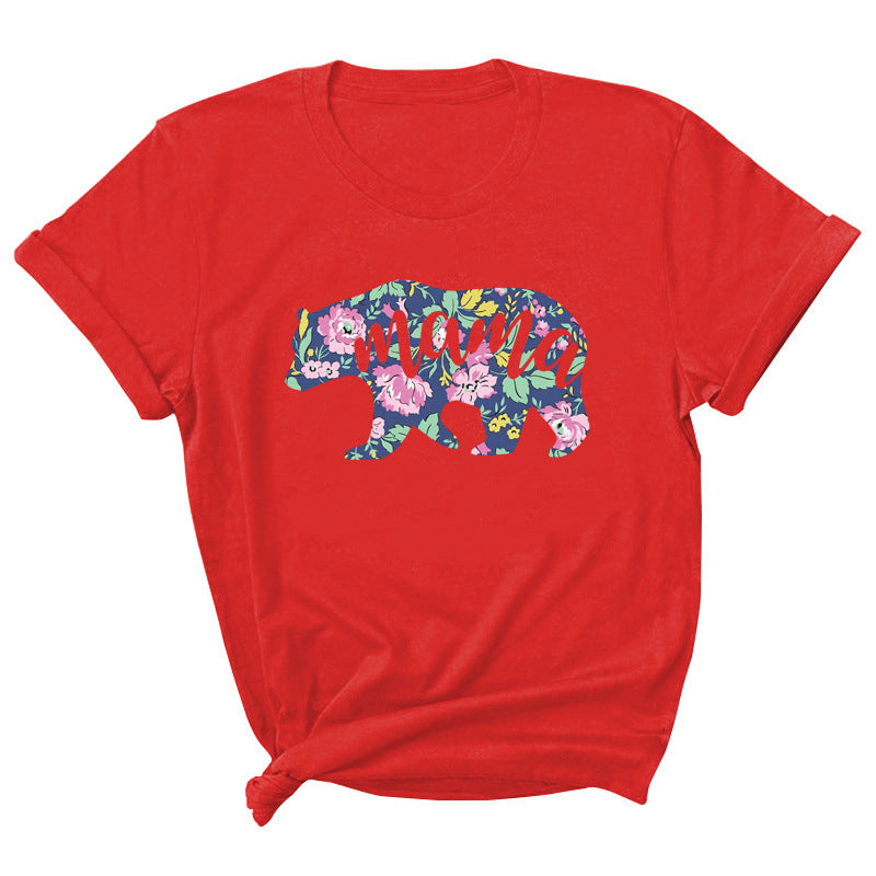 Mama Pattern Printed Short Sleeve Round Neck T-shirt Casual Fashion
