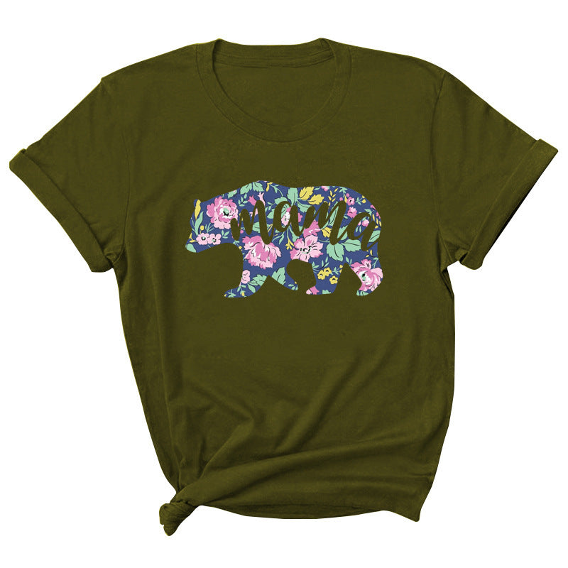 Mama Pattern Printed Short Sleeve Round Neck T-shirt Casual Fashion