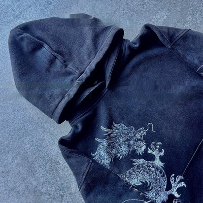 Men's Casual Loose Retro Graffiti Printing Zipper Sweater