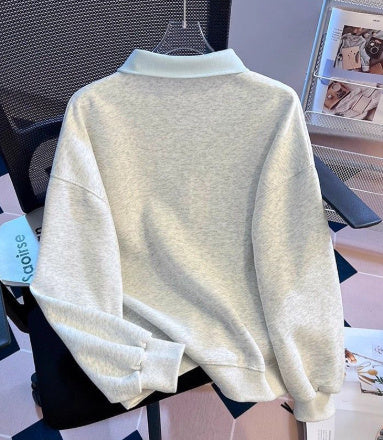 Fake Two-piece Tie Polo Collar Sweater For Women Spring And Autumn New Loose-fitting Non-hoodie