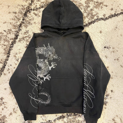 Men's Casual Loose Retro Graffiti Printing Zipper Sweater