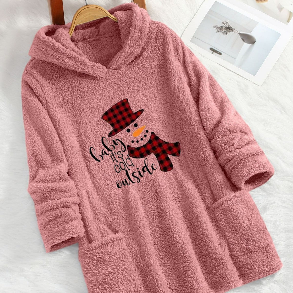 Christmas Snowman And Letter Printed Teddy Bear Sports Hoodie